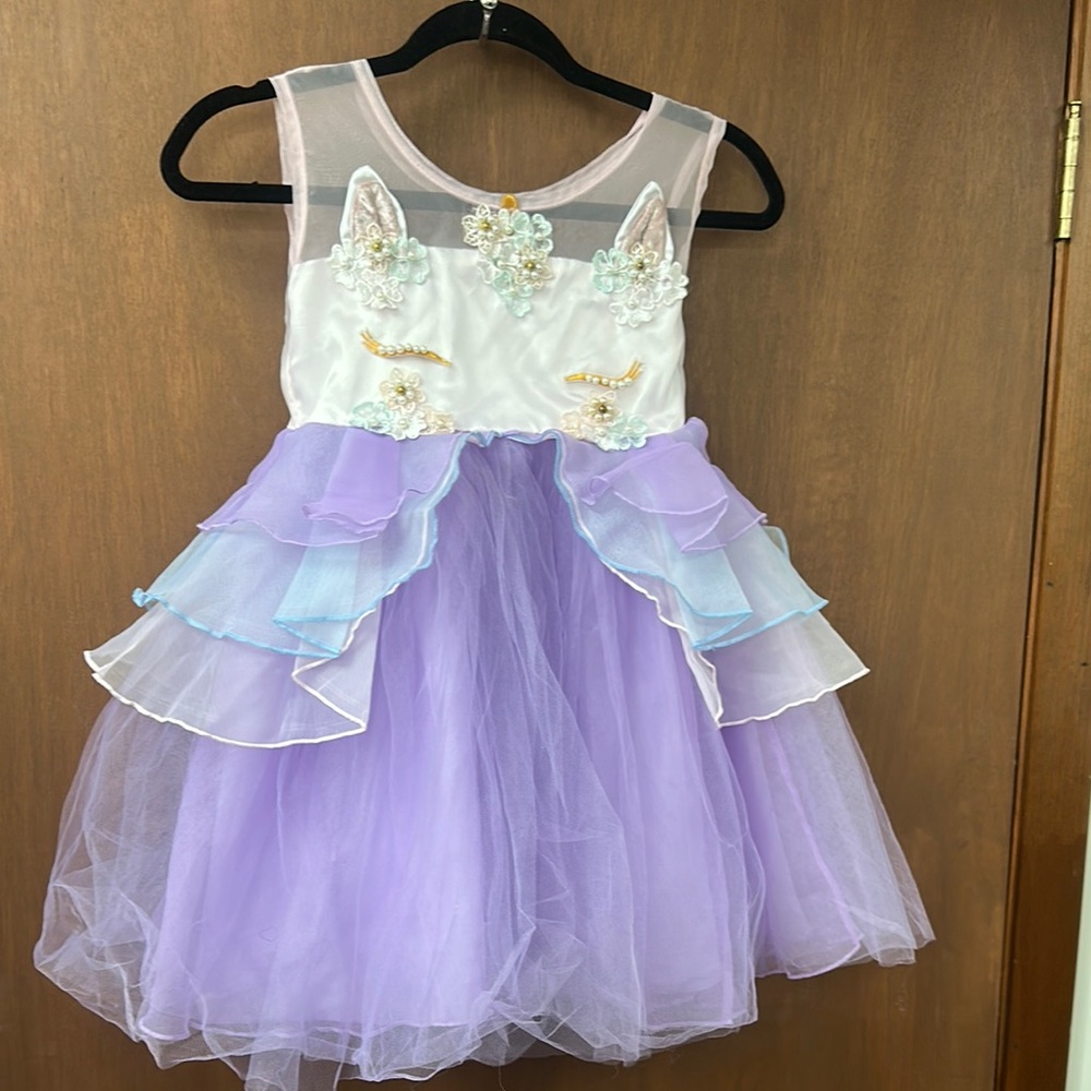 Mia Belle Girls Purple and White Unicorn Kids Dress/Dress up/Birthday/Size 6